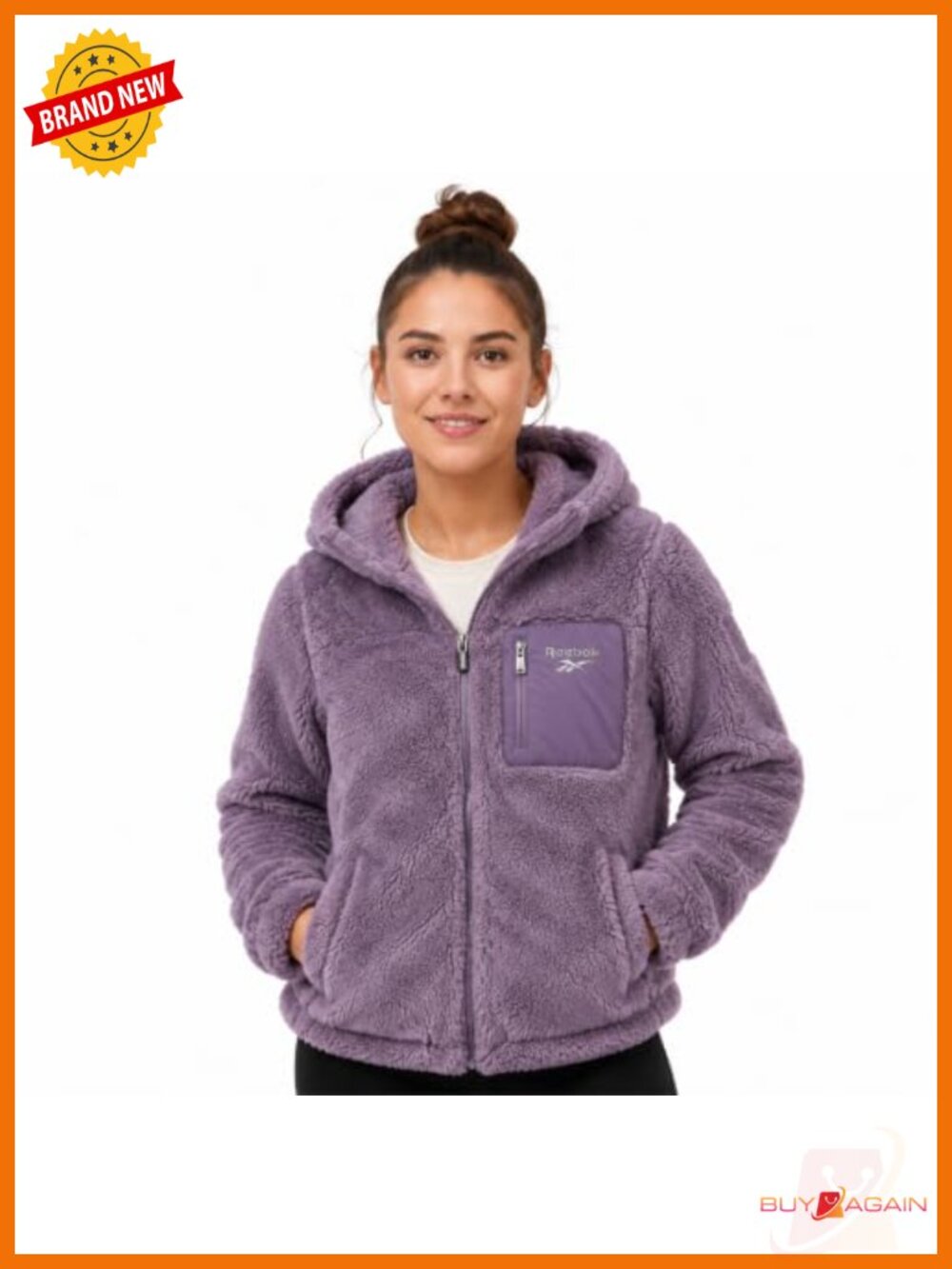 Reebok Sherpa Fleece Zip-Up Hooded Jacket Midweight Winter Coat